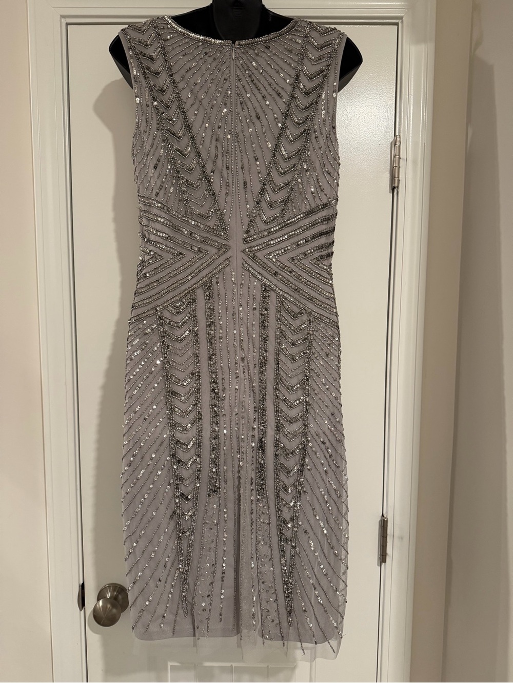 Adrianna Papell Silver Beaded Sleeveless Midi Dress - Picture 2 of 12